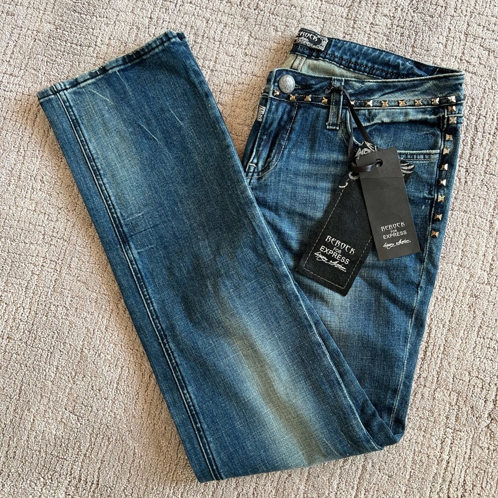 Express Rerock Straight Leg Studded/Embroided Jeans Size 10